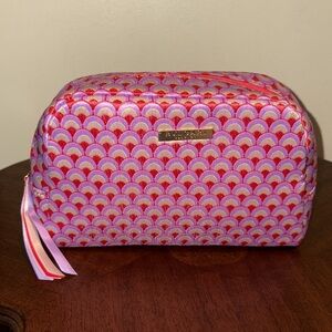 Bvlgari Cosmetic case make up bag fully embroidered Red orange violet cream NWOT